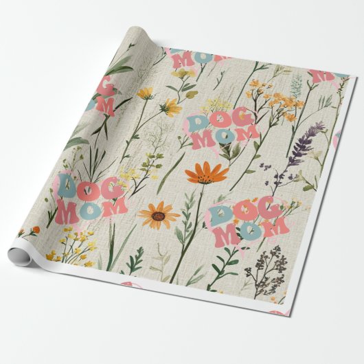 Hondenmoeder Bloemen Cadeaupapier (Uitgerold)