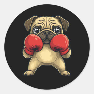 Hondenmopshond verkleed als bokser Grappig Boksen Ronde Sticker