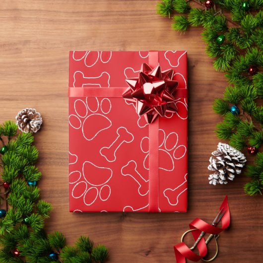 Hondenpoot en botten tekenpatroon op maat rood cadeaupapier (Feestdagen Geschenken)
