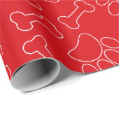 Hondenpoot en botten tekenpatroon op maat rood cadeaupapier (Rol Hoek)