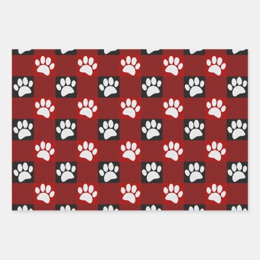 Hondenpootafdruk Buffalo gespeeld in zwart en rood Inpakpapier Vel (Voorkant 2)