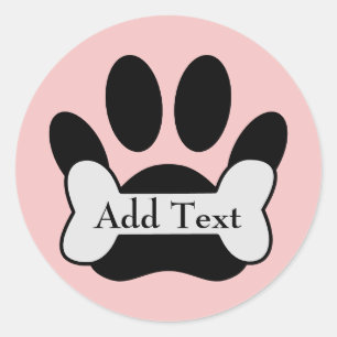 Hondenpootafdruk en bot op babyroze huisdier ronde sticker