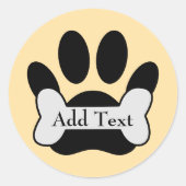 Hondenpootafdruk en bot op geel ronde sticker (Voorkant)