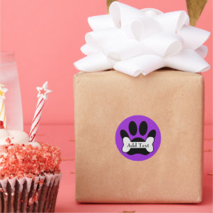 Hondenpootafdruk en bot op licht Paarse Ronde Sticker