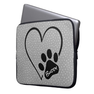Hondenpootafdruk Hart met Naam Laptop Sleeve