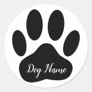 Hondenpootafdruk met aangepaste naam Canine Ronde Sticker