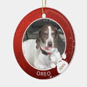 Hondenpootafdruk Rode Sneeuwvlok Sterren Foto Naam Keramisch Ornament (Links)