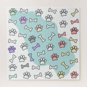 Hondenpootafdrukken en Botten Kunstpatroon Legpuzzel