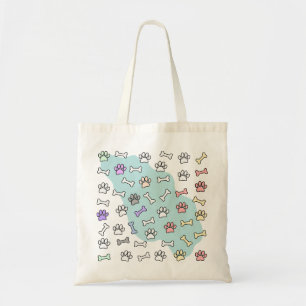 Hondenpootafdrukken en Botten Kunstpatroon Tote Bag