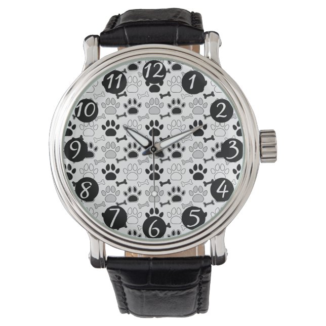 Hondenpootafdrukken en bottenpatroon horloge (Voorkant)