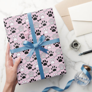 Hondenpootafdrukken en bottenpatroon Roze Cadeaupapier