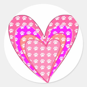 Hondenpootafdrukken en roze harten ronde sticker