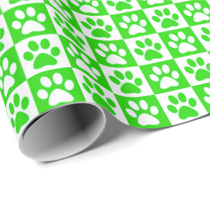 Hondenpootafdrukken groen en wit cadeaupapier