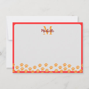 Hondenpootafdrukken met aangepaste monogram notitiekaartje