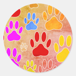 Hondenpootafdrukken op  achtergrond ronde sticker