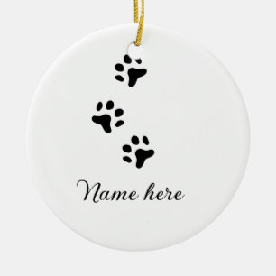 Hondenpootje zwart huisdier naam tekst dierenpootj keramisch ornament
