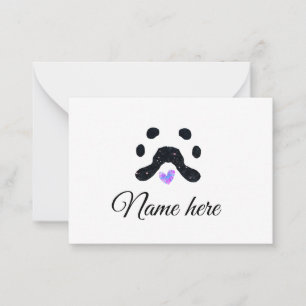Hondenpootje zwart huisdier naam tekst dierenpootj notitiekaartje