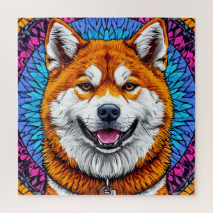 Hondenportret met mozaïek-geïnspireerde achtergron legpuzzel