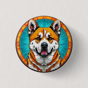 Hondenportret met mozaïek-geïnspireerde achtergron ronde button 3,2 cm