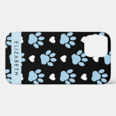 Hondenpoten, blauwe poten, witte harten, Jouw naam Case-Mate iPhone Case (Achterkant (horizontaal))