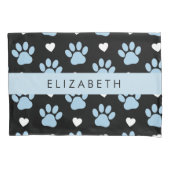 Hondenpoten, blauwe poten, witte harten, Jouw naam Kussensloop (Voorkant)