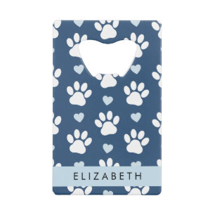 Hondenpoten, witte poten, blauwe harten, Jouw naam Kredietkaart Flessenopener