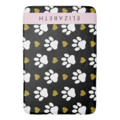 Hondenpoten, witte poten, gouden harten, Jouw naam Badmat (Voorkant Verticaal)