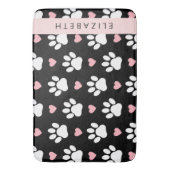 Hondenpoten, witte poten, roze harten, Jouw naam Badmat (Voorkant Verticaal)