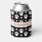 Hondenpoten, witte poten, roze harten, Jouw naam Blikjeskoeler (Blikje Achterkant)