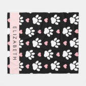 Hondenpoten, witte poten, roze harten, Jouw naam Fleece Deken (Voorkant (Horizontaal))