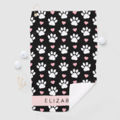 Hondenpoten, witte poten, roze harten, Jouw naam Golfhanddoek (Insitu)