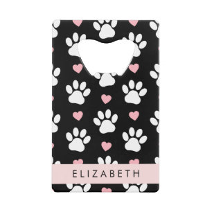 Hondenpoten, witte poten, roze harten, Jouw naam Kredietkaart Flessenopener