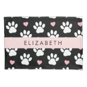 Hondenpoten, witte poten, roze harten, Jouw naam Kussensloop (Voorkant)
