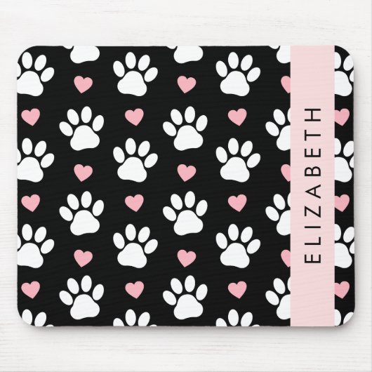 Hondenpoten, witte poten, roze harten, Jouw naam Muismat (Voorkant)