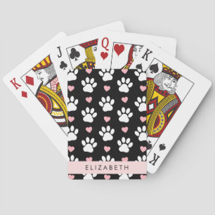 Hondenpoten, witte poten, roze harten, Jouw naam Pokerkaarten