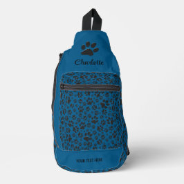 Hondenpoten zwart en wit Polka Dot op blauw Sling Bag