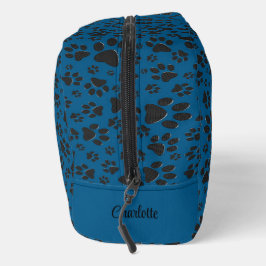 Hondenpoten zwart en wit Polka Dot op blauw Toilettasje