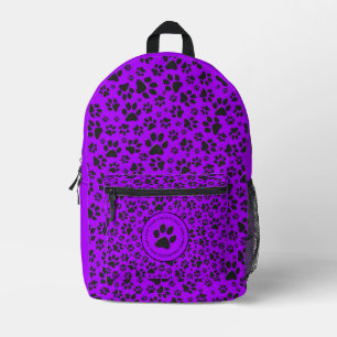 Hondenpoten zwart en wit Polka Dot op paarse Bedrukte Rugzak