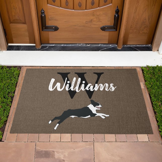 Hondenras Monogram van Boston Terrier Achternaam Deurmat (Boston Terrier Monogram Doormat Welcome Mat)
