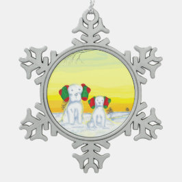 hondensneeuwman / sneeuwhond tin sneeuwvlok ornament