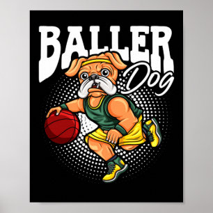 Hondensporter Bulldog gespierde hond basketbal Poster
