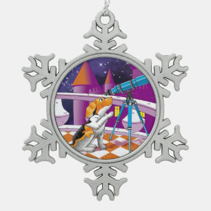 hondentelescoop tin sneeuwvlok ornament