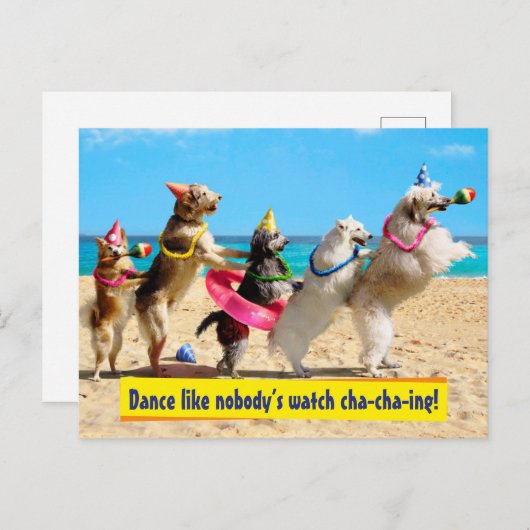 Hondenverjaardagsfeestje Conga-rij Uitnodiging Briefkaart (Voorkant / Achterkant)