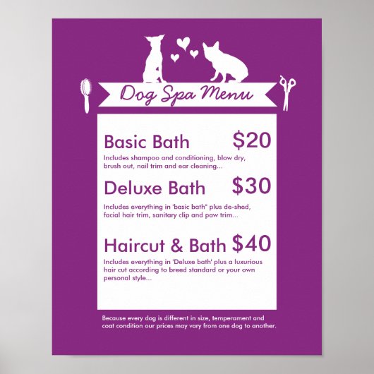Hondenverzorgings Spa Menu - Aanpasbaar Poster (Voorkant)