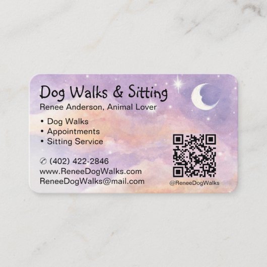Hondenwandelingen en zitten | QR-code-Visitekaartj Visitekaartje (Voorkant)