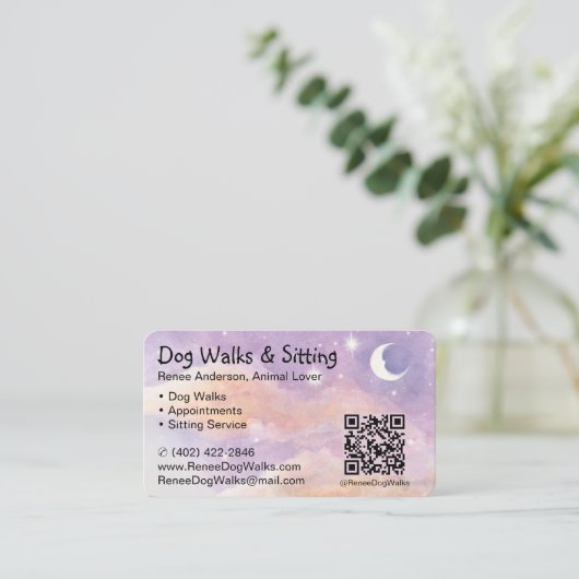 Hondenwandelingen en zitten | QR-code-Visitekaartj Visitekaartje (Staand voorkant)