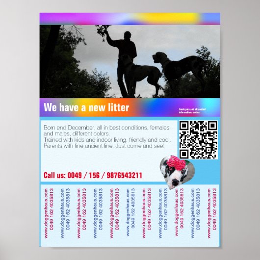 Hondenwelpen te koop flyer met QR-code Poster (Voorkant)