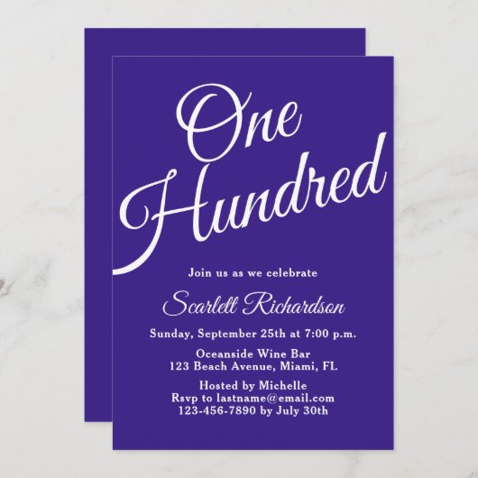 Honderd script Paarse 100ste verjaardagsfeestje Kaart (Voorkant / Achterkant)