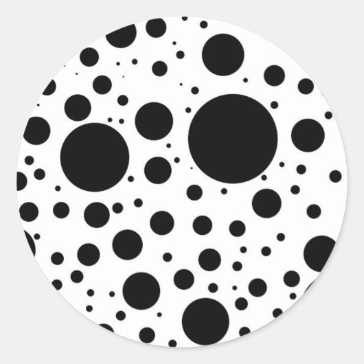 Honderden zwarte stippen en cirkels in verschillen ronde sticker (Voorkant)