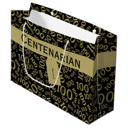 honderdjarige 100ste verjaardag zwart/gouden patro groot cadeauzakje